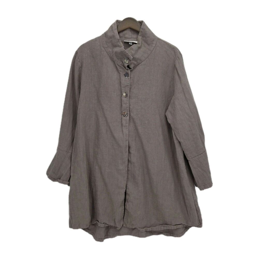 Bryn Walker 100% Linen Jacket Button Top Open Bottom Dark Taupe Small Lagenlook